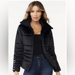 Sofia Jeans by Sofia Vergara Women's Velveteen Puffer Jacket w Belt Black NWT XS